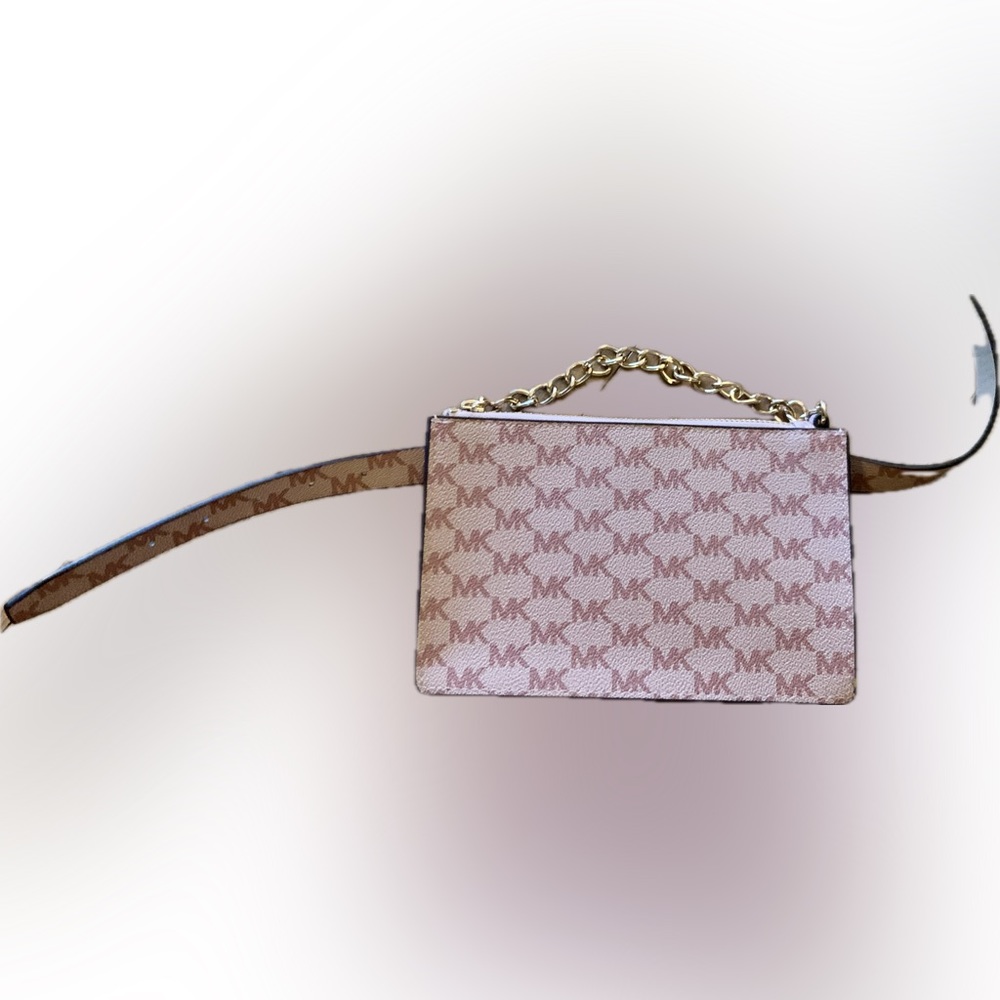 Michael Kors Pull Chain Belt Bag pink Logo MK Monogram Rose Gold, M